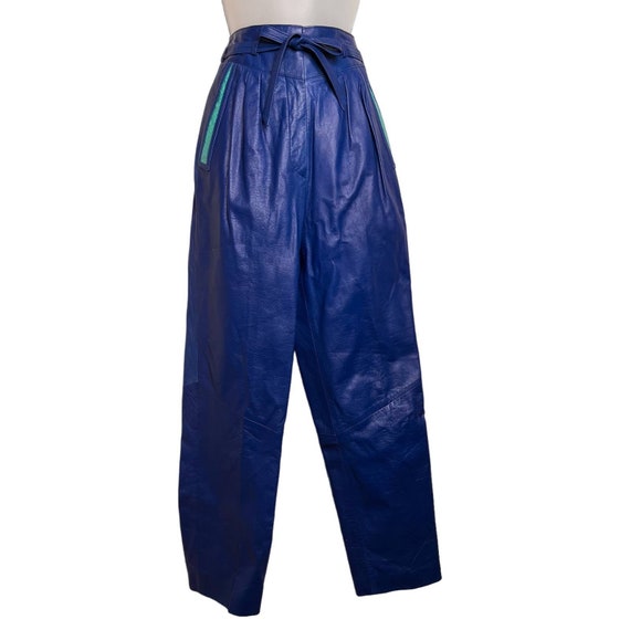 Vintage 80s Blue Leather Skirt & Pants Suit Set 3… - image 3