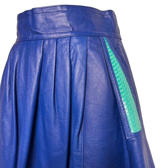 Vintage 80s Blue Leather Skirt & Pants Suit Set 3… - image 6