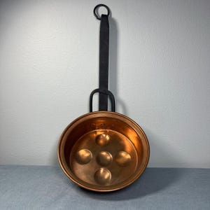 Vintage Copper and Iron Egg Poacher Pan Country Farmhouse Decor 6 Inch Pan