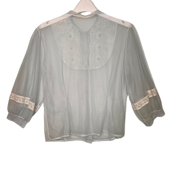 Vintage 40s 50s Sheer Blouse Lace Yoke Rhinestone… - image 6