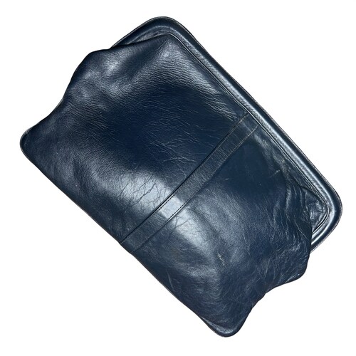 Vintage 80s Lanvin Navy Leather Clutch shops Handbag Purse Zip Closure