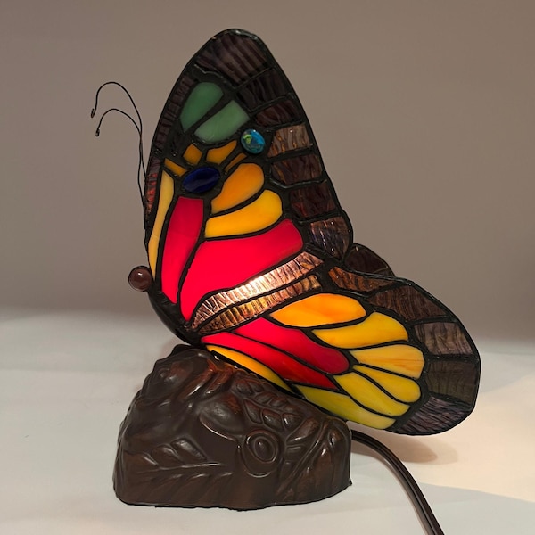 Tiffany Style Butterfly Table Lamp Stained Glass Night Light Boho Cottage Decor
