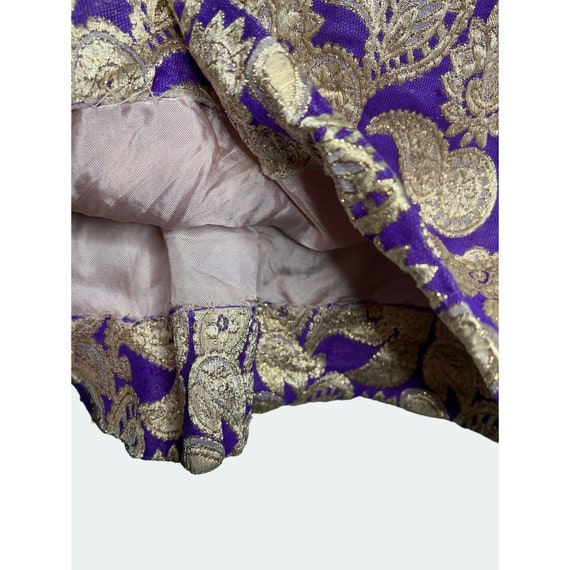 Vintage 70s Purple Gold Brocade MIni Dress Metall… - image 4