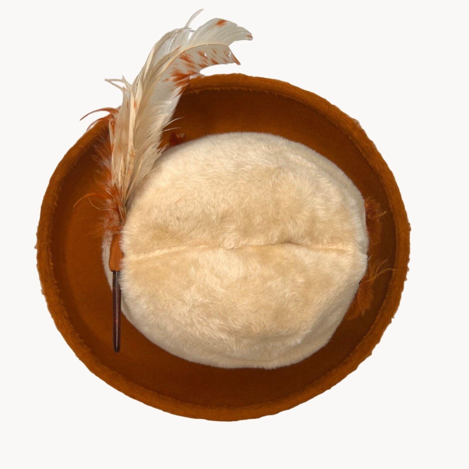 Vintage 60s Pinched Crown Fuzzy Fedora Hat 2 Tone White Rust Breton Mod Bellini Distressed fedora in white glazed toyo — East Village Hats main image 4