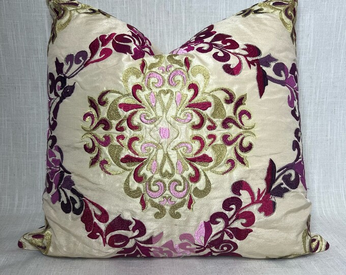 Kim Seybert Living Purple Gold Silk Velvet Damask Throw Pillow 20x20 Feather Insert Etsy