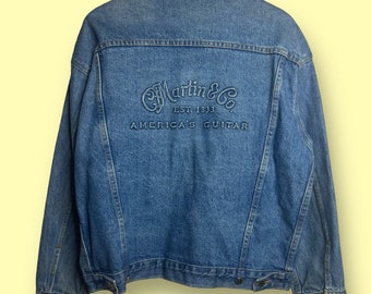 Vintage Sz Small Martin Americas Guitar Denim Trucker Jean Jacket Tyca Embossed