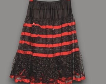 Vintage 50s Size Small Black Lace Can Can Crinoline Half Slip Womens Red Ribbon