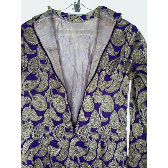 Vintage 70s Purple Gold Brocade MIni Dress Metall… - image 6