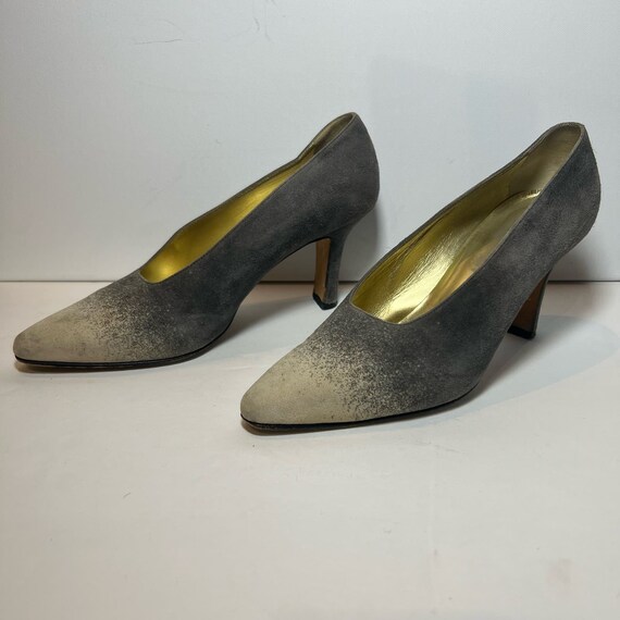 Escada Size 8 Gray Suede Ombre Pumps Pointed Toe … - image 2