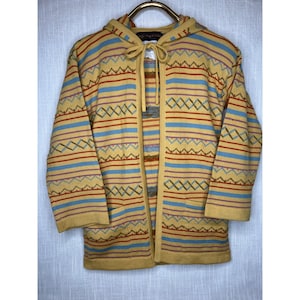 Yves Saint Laurent Yellow Stripe Wool Hoodie Cardigan Pockets Vintage 70s Small