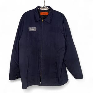 Vintage Size Large Junior Patch Blue Mechanic Jacket Workwear Quilted Lining