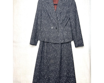 Vintage 70s Laurice Womens XS Skirt Suit Wool Blend Tweed Pleated Peplum
