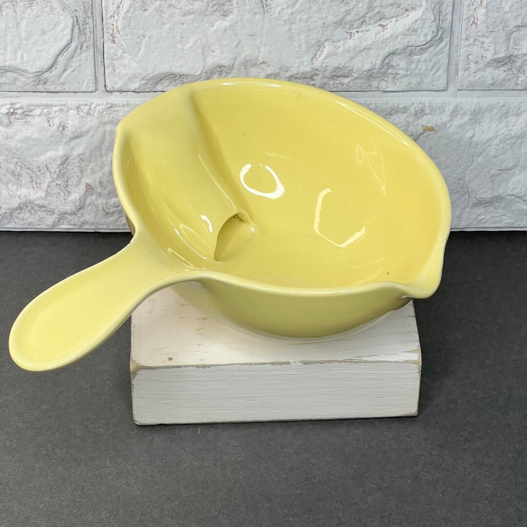 Vintage Ceramic Gravy Boat W/ Handle Seperator Pale Yellow Persian