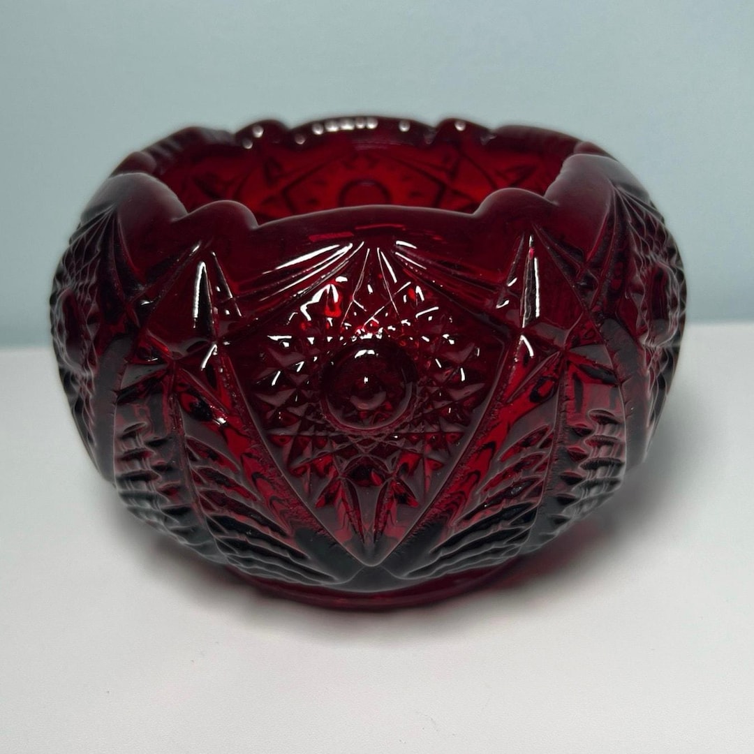 Vintage Fenton Ruby Red Regency Rose Bowl Vase Pressed Art Glass ...