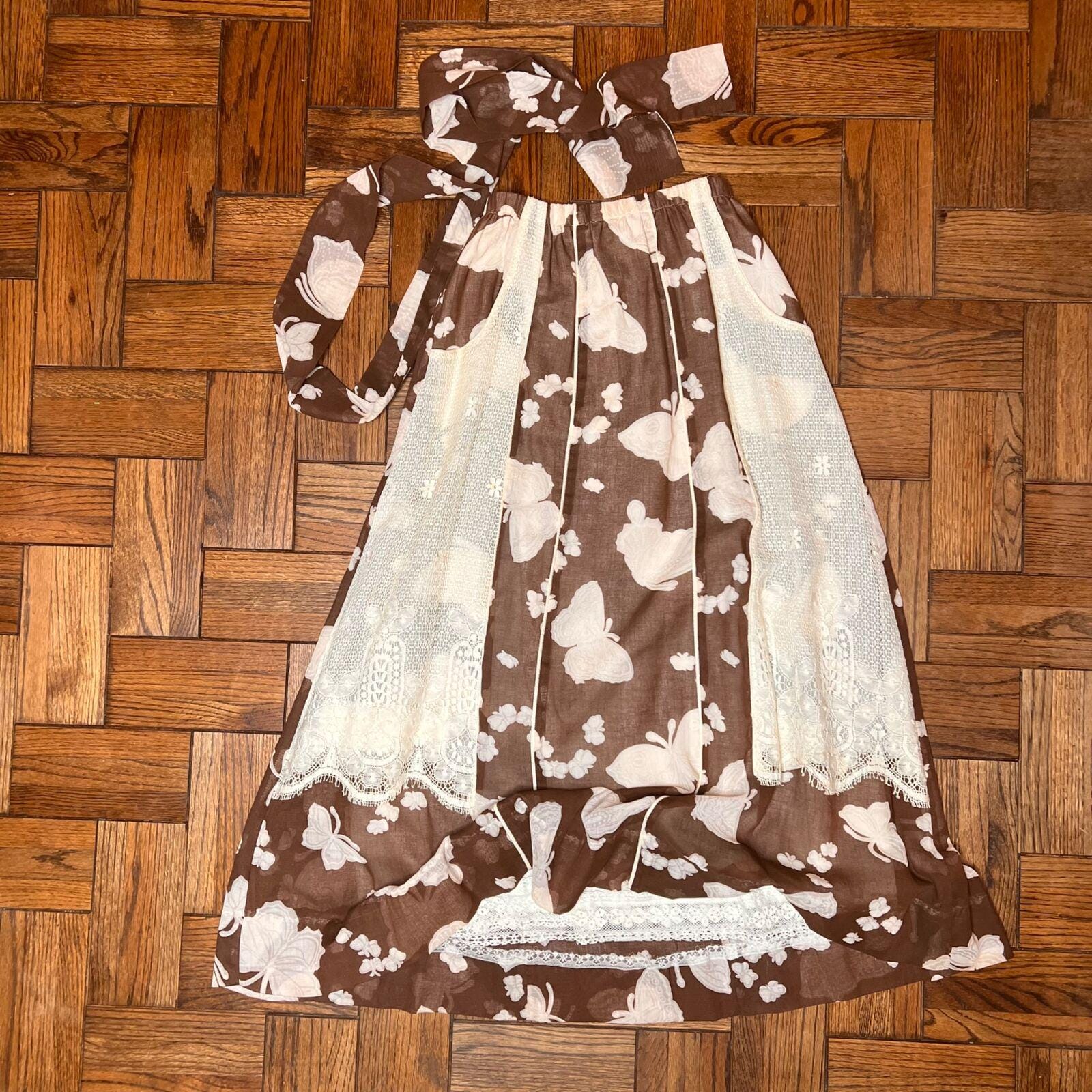 Vintage 70s Chessa Davis Sz Small Medium Butterfly Sash Skirt Brown Cottagecore