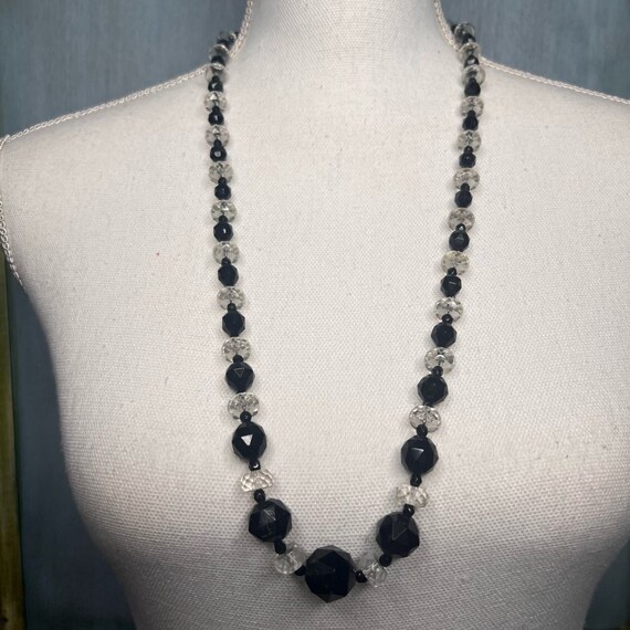 Vintage Glass Jet and Crystal Faceted Bead Opera … - image 1