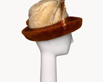Vintage 60s Pinched Crown Fuzzy Fedora Hat 2 Tone White Rust Breton Mod Bellini Vintage 60s 2 Tone White Rust Brown Breton Pinched Crown  main image 4