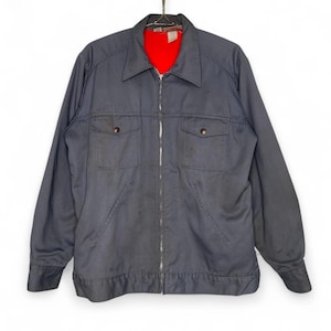 Vintage Dickies Size Large Gray Mechanic Jacket Workwear Red Sherpa Lining Chore