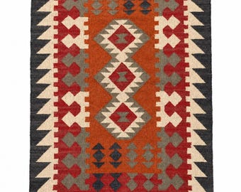 Traditional Indain Handmade  Kilim Rug, Handwoven, Wool and Jute Rug Handmade, Kilim Dhurrie Rug, Motifs, Oriental, eco friendly kilim rug