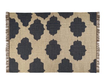 Handwoven Wool Jute Kilim Rug – Bohemian Geometric Area Rug, Tribal Vintage Carpet, Handmade Flatweave Floor Decor, Custom Size RUG
