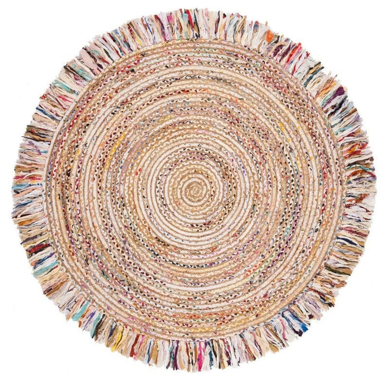 Runder Boho-Teppich aus recycelter Chindi-Baumwolle und Jute mit Quaste, 90 cm/120 cm/150 cm, umweltfreundliches Wohnen, große runde Baumwollteppiche Bild 2