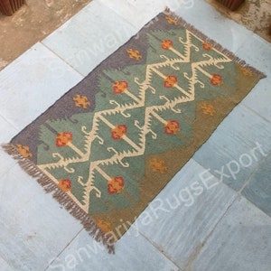8x10 ft Large Kilim Rug, Handwoven, Wool and Jute Rug Handmade, Kilim Dhurrie Rug, Motifs, Oriental, Traditional Indian, Geometric, Turkish