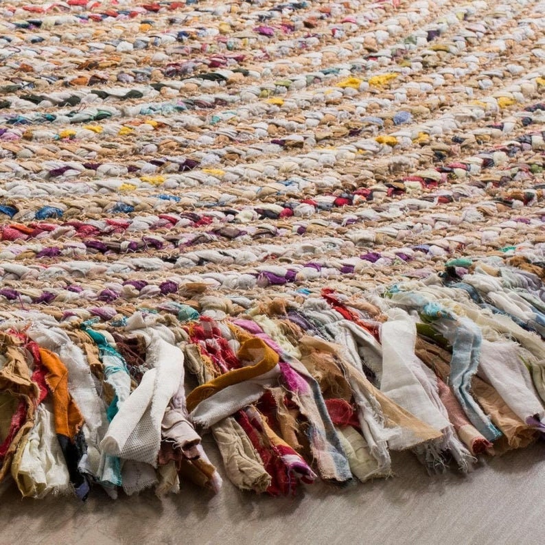 Runder Boho-Teppich aus recycelter Chindi-Baumwolle und Jute mit Quaste, 90 cm/120 cm/150 cm, umweltfreundliches Wohnen, große runde Baumwollteppiche Bild 3