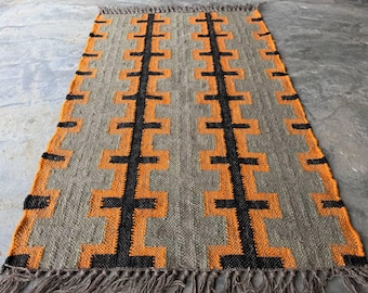 Handwoven Wool Jute Kilim Rug, Handmade, Area Kilim Rug, Flatweave Rug, 5x7 Ft Kilim Rug, Navajo Kilim Rug, Custom Size Kilim Rug