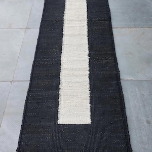 Black Jute Runner, Handwoven Natural Fiber Hallway Rug |  5 MM | Minimalist | Custom Fit | Indoor Decor