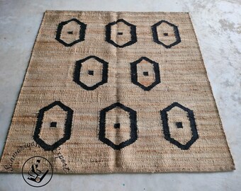 Natural and black Jute  Runner ,Handmade Hemp Jute Runner and Jute area rug with black strip Pattern / Stair Rug, Jute Table Runner