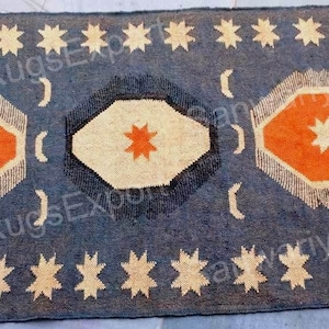 Handmade Large Kilim Rug, Handwoven, Wool and Jute Rug Handmade, Kilim Dhurrie Rug, Motifs, Oriental, Traditional Indian, Geometric, Turkish