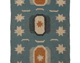 Handwoven Wool Jute Kilim Rug, Geometric Boho Farmhouse Floor Decor