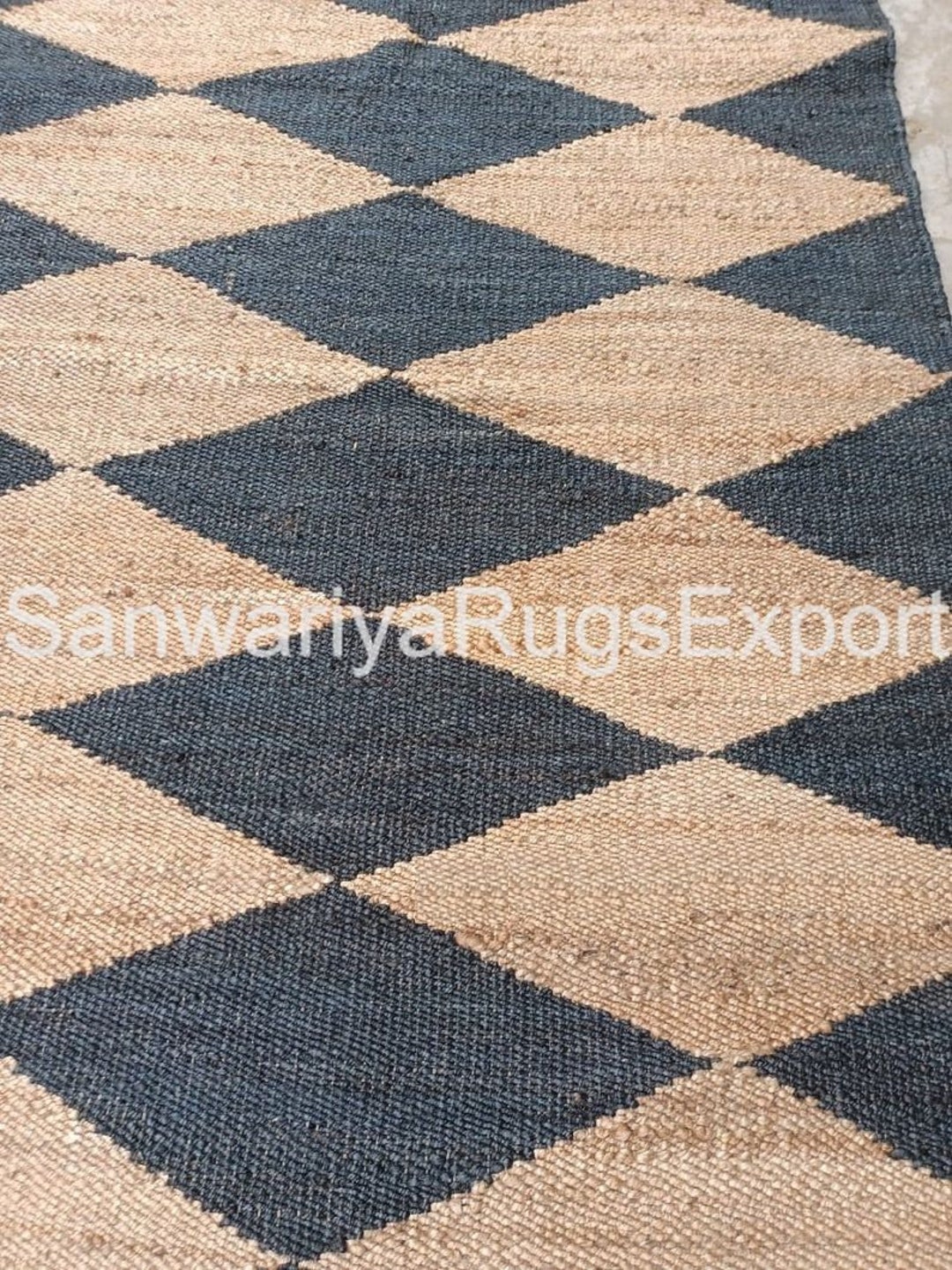 2x3,3x5,4x6 Ft Natural and Black Jute Dimond Pattern Aisle Runner ...