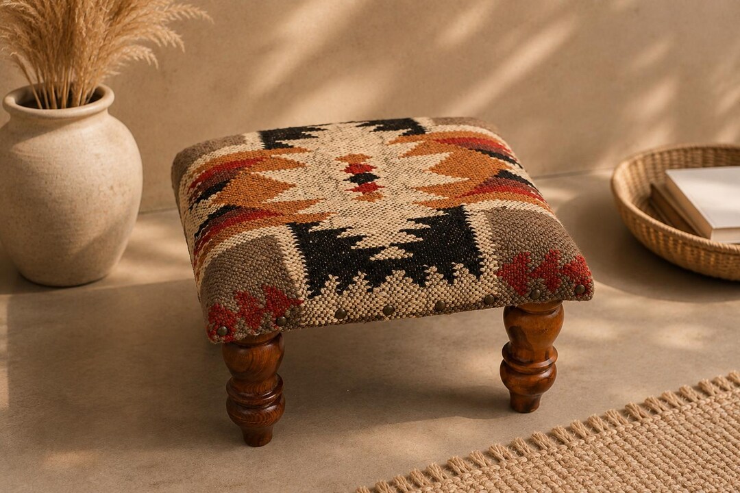 Buy Kilim Foot Stool, Handmade Boho Tribal Ottoman With Indian