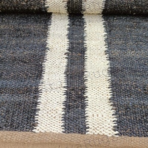 NaturalStair runner, custom stair carpet rug runners for hallway ,Handmade Hemp Jute Runner and Jute area rug with off white Line Pattern