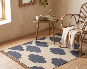Tapis kilim tissé à la main en laine et jute, tapis géométrique bohème à tissage plat