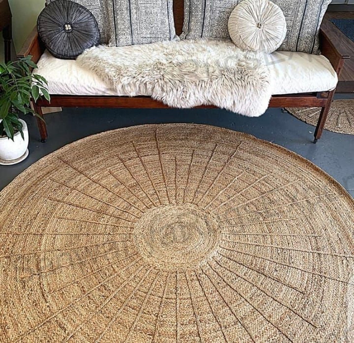 Natural Pattern Jute Round Rug/outdoor Rug/ Garden Rug/ - Etsy