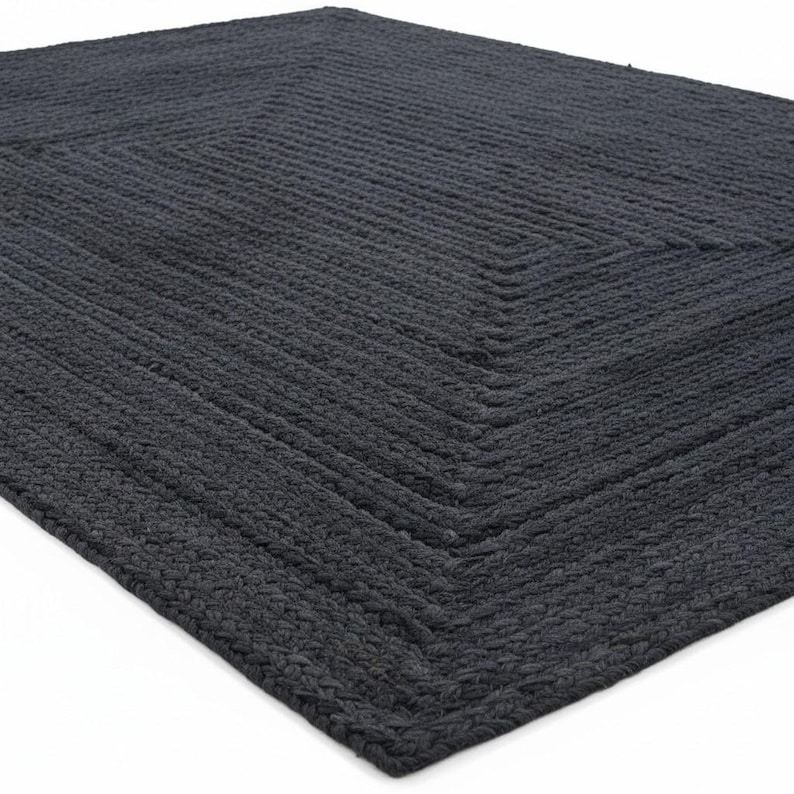 Natural Jute Braided Handmade Natural Jute Rectangle Rug Eco Friendly Pure Vegan Living Room Jute rug area rug Jute rug Warm Rug Black