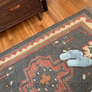 Kilim Rug Handwoven Wool & Jute Dhurrie, Traditional Indian Area Rug, Durable Handmade Floor Decor, Boho Bohemian Accent Carpet image 5