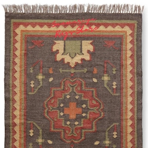 Kilim Rug Handwoven Wool & Jute Dhurrie, Traditional Indian Area Rug, Durable Handmade Floor Decor, Boho Bohemian Accent Carpet image 4