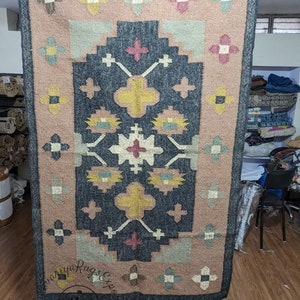 Kilim Rug, Handwoven Rug Wool Jute Rug, Kilim Jute Rug, Flatweave Rug, Bohemian Rug, Indian Dhurrie Rug, Navajo Kilim Rug, Custom Rug