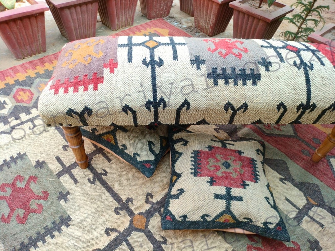 Kilim Bench Wood Work Bench, Ottoman Bench, Handmade Furniture, Kitchen ...