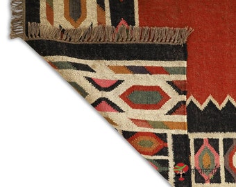 Handwoven Wool Jute Kilim Rug Bohemian Southwestern Design Flatwave, Vintage,5 x 7