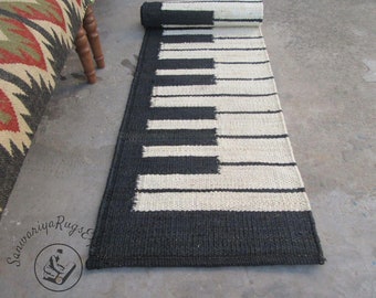 Black White Jute hemp Runner  Piano Pattern Eco Friendly Pure Vegan,Hemp jute Runner,Stair Runner,custome size available,stair jute runner