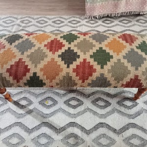Kilim Bench wood work bench, ottoman bench, handmade furniture, kitchen chair, piano bench, dining bench, sitting bench, turkish rug benc