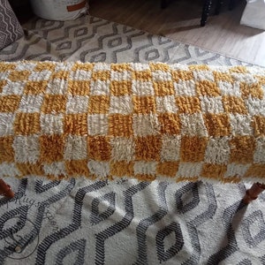 Shaggy Wool Cotton Bench Cottom slaapkamer poef bank, houten bank, boho stoel, eettafel bank, poef zitbank, shagy tapijt bank