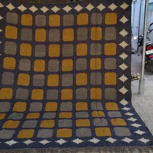 Large area Kilim Rug, Handwoven, Wool and Jute Rug Handmade, Kilim Dhurrie Rug, Traditional Indian jute Area rug