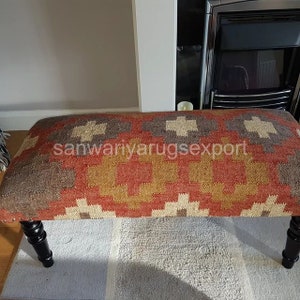 Kilim Bench wood work bench, ottoman bench, handmade furniture, kitchen chair, piano bench, dining bench, sitting bench, turkish rug bench