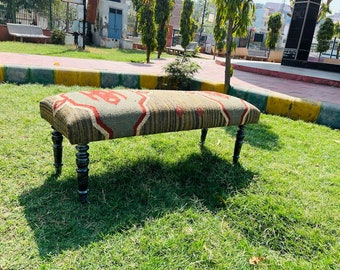 Kilim Bench wood work bench, ottoman bench, handmade furniture, kitchen chair, piano bench, dining bench, sitting bench, turkish rug bench