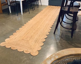 Alfombra festoneada de yute natural, alfombra festoneada de yute, alfombra de vieira boho, alfombra de área de yute natural, alfombra rectangular de yute, alfombra de vieira de yute, alfombra personalizada